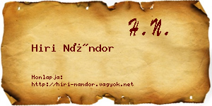 Hiri Nándor névjegykártya